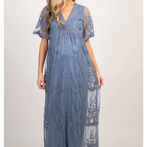Dresses & Skirts - PinkBlush Blue Lace Mesh Overlay Maternity Maxi Dress